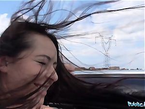 PublicAgent warm ebony haired Russian fucked on a car