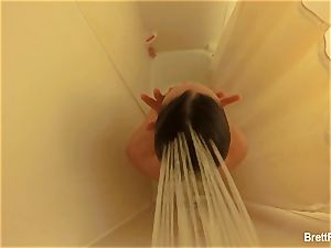 magnificent ash-blonde Brett Rossi takes a uber-cute shower